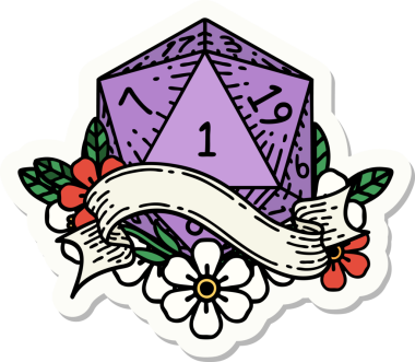 Bir insan tarafından çizilmiş doğal bir d20 zar etiketi.