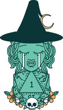 Retro Dövme Tarzı Hüzünlü Yarı Ork Cadı Karakteri