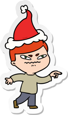 Bir insan tarafından çizilmiş Noel Baba şapkası giymiş kızgın bir adamın el yazısı.