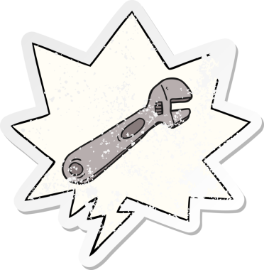 Konuşma baloncuğu olan çizgi film anahtarı bir insan tarafından çizilmiş sıkıntılı eski bir çıkartma