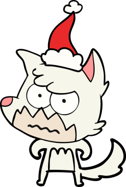 Bir insan tarafından çizilmiş Noel Baba şapkası takan rahatsız bir tilkinin el çizimi.