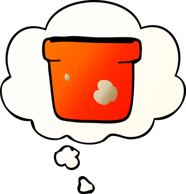 Düşünce baloncuklu karikatür saksısı bir insan tarafından çizilmiş.