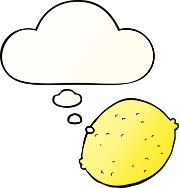 Düşünce baloncuklu limon çizgi filmi bir insan tarafından çizilmiş.