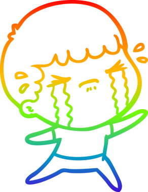 Gökkuşağı gradyan çizimi bir insan tarafından çizilmiş ağlayan bir karikatür adamı çiziyor.