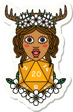 Bir insan tarafından çizilmiş 20 zarlı insan Druid çıkartması.