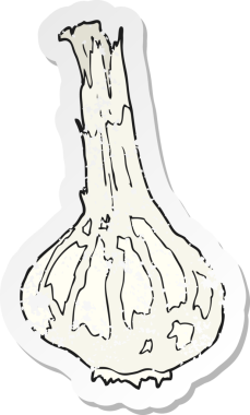 Bir insan tarafından çizilmiş sarımsak karikatürünün gerilemiş yapıştırması.