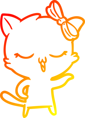 Bir insan tarafından kafasında yay olan çizgi film kedisinin sıcak çizgi çizimi