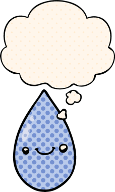 Çizgi roman tarzında bir insan tarafından çizilmiş düşünce baloncuklu tatlı yağmur damlası.