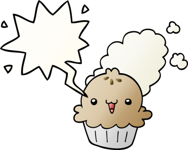 Bir insan tarafından çizilmiş yumuşak eğimli konuşma baloncuklu şirin çizgi film pastası.