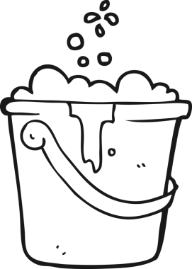 Bir insan tarafından çizilmiş siyah beyaz çizgi film temizlik kovası.