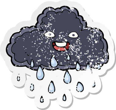 Bir insan tarafından çizilmiş karikatür yağmur bulutu etiketi.