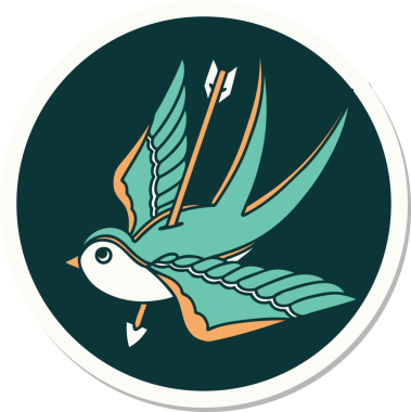 Bir insanın çizdiği okla delinmiş bir kırlangıç dövmesi.