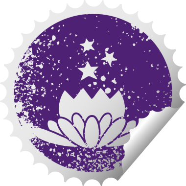 Bir insan tarafından çizilmiş çiçek desenli dairesel kabuk soyma etiketi.