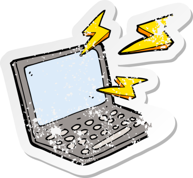 Bir insan tarafından çizilmiş karikatür bilgisayarının gerilimli etiketi.