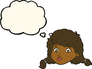 Bir insan tarafından çizilmiş düşünce kabarcığı olan güzel bir kadın yüzü.