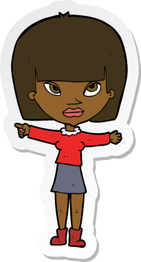 Bir insan tarafından çizilmiş bir karikatür kadının çıkartması.