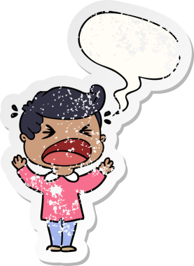 Karikatür bağıran adam bir insan tarafından çizilmiş sıkıntılı eski bir çıkartma.