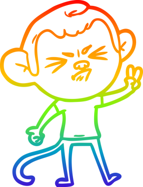 Bir insan tarafından çizilmiş kızgın bir maymunun gökkuşağı gradyan çizimi