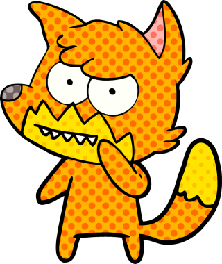 Bir insan tarafından çizilmiş sırıtan tilki çizgi filmi.