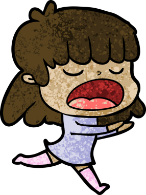 Çizgi filmdeki kadın bir insan tarafından yüksek sesle çizilmiş.