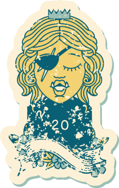 Retro Dövme Biçimli Ork karakteri bir insan tarafından çizilmiş 20 zar ile