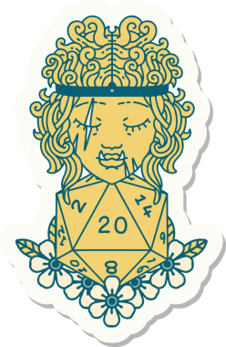 Bir insan tarafından çizilmiş 20 zarlı bir ork barbarının çıkartması.