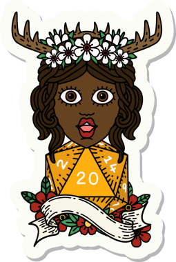 Bir insan tarafından çizilmiş 20 zarlı insan Druid çıkartması.