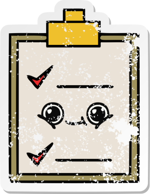 Bir insan tarafından çizilmiş şirin bir karikatür kontrol listesinin sıkıntılı etiketi