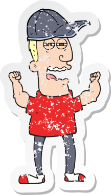 Bir çizgi filmin gerilimli retro yapıştırması bir insan tarafından çizilmiş stresli bir adam