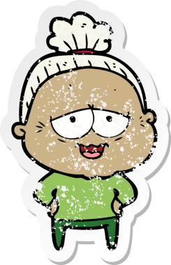 Bir insan tarafından çizilmiş mutlu, yaşlı bir kadının sıkıntılı çıkartması.