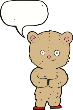 Bir insan tarafından çizilmiş konuşma balonlu oyuncak ayı.