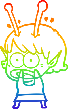 gökkuşağı gradyan çizimi bir çizgi film şok uzaylı kız bir insan tarafından çizildi