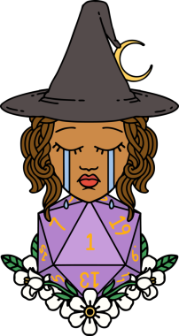 Retro Dövme Tarzı Ağlayan İnsan Cadı Doğal bir D20 zar atışıyla Bir insan tarafından çizilmiş