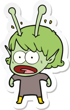 Bir insan tarafından çizilmiş uzaylı bir kızın karikatür çıkartması.