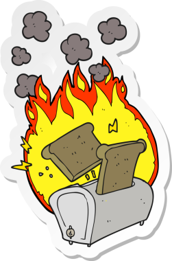 Bir insan tarafından çizilmiş yanan bir ekmek kızartma makinesinin çıkartması.