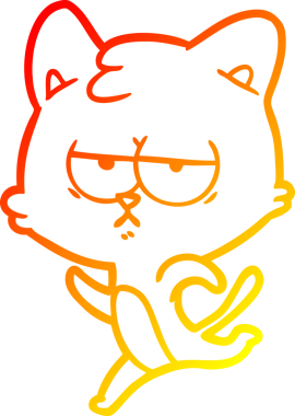 Bir insan tarafından çizilmiş sıkılmış çizgi film kedisinin sıcak çizgi çizgisi.