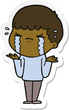 Bir insan tarafından çizilmiş, ağlayan bir çizgi film karakterinin çıkartması.