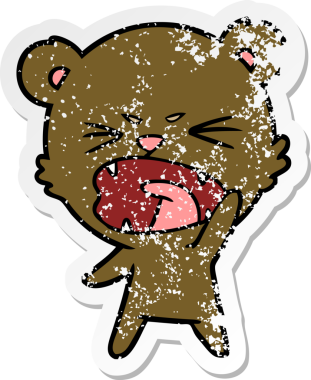 Bir insan tarafından çizilmiş kızgın çizgi film ayısının sıkıntılı çıkartması.