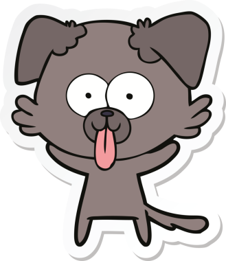 Bir insan tarafından çizilmiş dili olan çizgi film köpeğinin çıkartması.