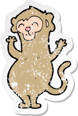 Bir insan tarafından çizilmiş karikatür maymununun gerilmiş çıkartması.