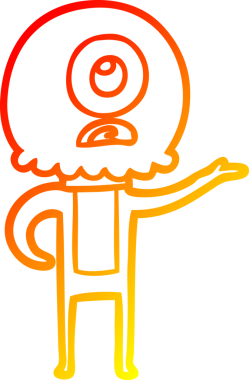 Bir insan tarafından çizilmiş bir çizgi film çizimi, Kiklops uzaylı uzay adamı tarafından açıklanıyor.