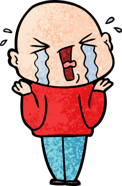 Bir insan tarafından çizilmiş ağlayan kel bir adam.