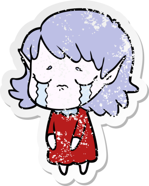 Bir insan tarafından çizilmiş ağlayan bir elf kızının sıkıntılı çıkartması.