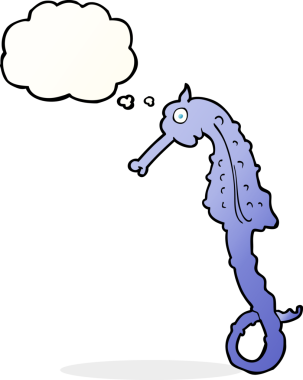 Bir insan tarafından çizilmiş düşünce baloncuklu karton deniz atı.