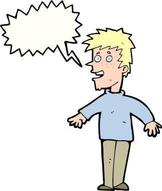 Bir insan tarafından çizilmiş konuşma balonu olan mutlu bir çocuk.