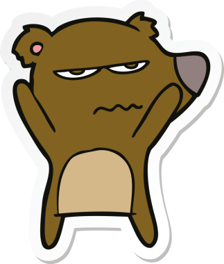 Bir insan tarafından çizilmiş kızgın bir ayı çizgi filminin çıkartması.