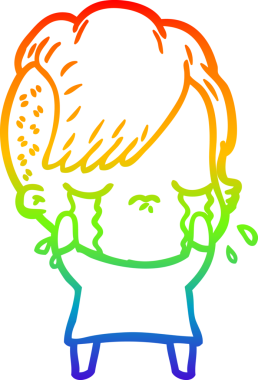 Gökkuşağının gradyan çizimi bir insan tarafından çizilmiş ağlayan bir kız çizgi filmi.