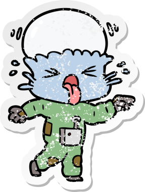 Bir insan tarafından çizilmiş garip bir uzaylı çizgi filminin sıkıntılı çıkartması.