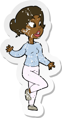 Bir insan tarafından çizilmiş, karikatür dostu bir kadının gerilimli çıkartması.