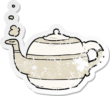 Bir insan tarafından çizilmiş karikatür çaydanlığının sıkıntılı çıkartması